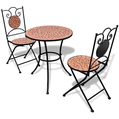 Imagen de vidaXL Set Mesa Mosaico 60 cm y 2 sillas, Color Terracota