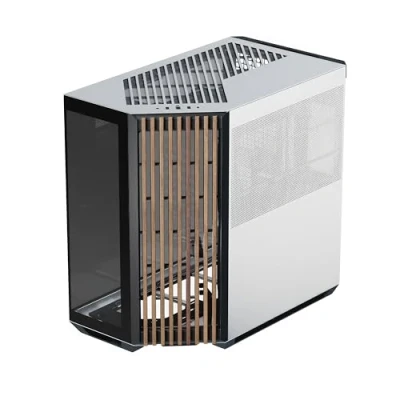 Imagen de APNX V1 Carcasa de PC ATX doble cámara con flujo aire torre media, paneles vidrio panorámico, 10 ranuras para ventilador, soporte radiador 360 mm, entrada angular 16 cm x 2,