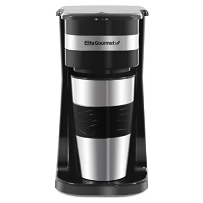Imagen de Elite Gourmet EHC111A# Personal Cafetera compacta individual monodosis de 415 ml, incluye taza viaje térmica interior acero inoxidable, compatible con café molido, filtro reutilizable, negro