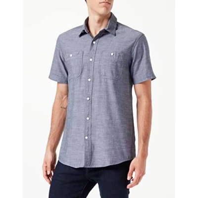 Imagen de Amazon Essentials Camisa Chambray de Manga Corta Hombre, Gris, XL