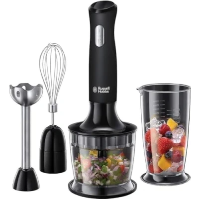 Imagen de Russell Hobbs Batidora de Mano Matte Black 3 en 1, Picadora, Varillas Batidoras, Cuchillas Acero Inoxidable, Vaso 0,5L, 2 Velocidades, Función Pulse, Negro 24702 56