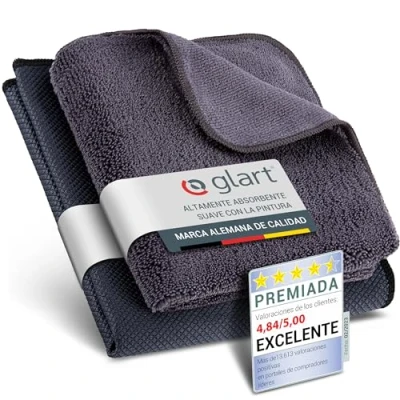 Imagen de Glart 4432k set de 2 paños microfibra para limpieza cristales del coche, especial fishskin 60 x 40 cm y paño secador 32 cm, lavado también limpiacristales