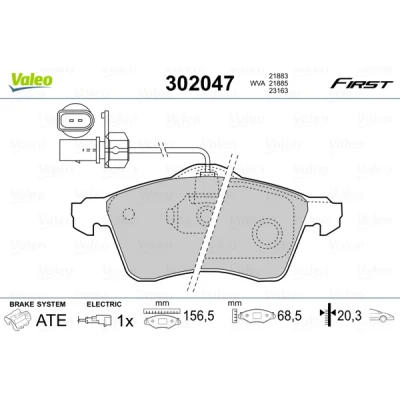 Imagen de VALEO 302047 Juego de pastillas freno FIRST Eje delantero con contacto avisador desgaste sin chapa antichirridos VOLKSWAGEN: Transporter 4