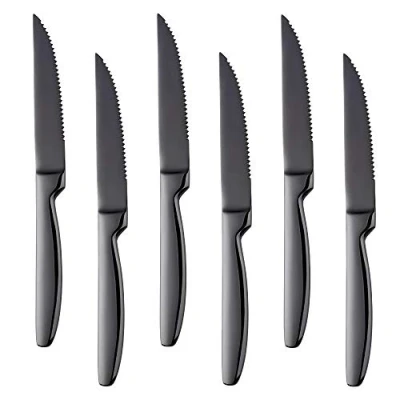 Imagen de Bisda Juego de 6 cuchillos Carne Negro serrado Steak Knives acero inoxidable sierra Cuchillo para 22cm largo mesa cocina lavavajillas seguro