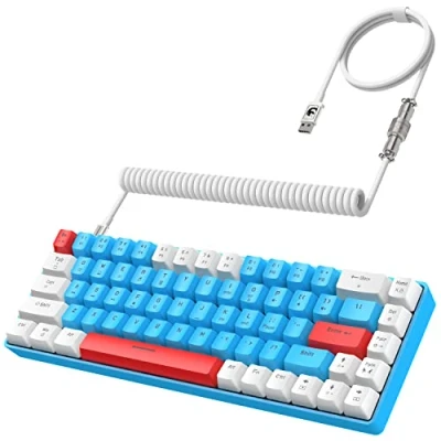 Imagen de YINDIAO T8 60% Teclado para Juegos,68 Teclas,US Layoout,Teclado Mecánico con Cable Compacto,18 Croma RGB Retroiluminado,Interruptor Rojo,Cable en Espiral USB C,para PC,Mac,PS4 Gris Claro