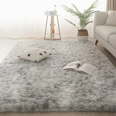 Imagen de Jyswx Alfombra Suave Peluda para Sala Salon Moderna Dormitorio, Lavable y Antideslizante, Tamaños Variados, Ideal Hogar Guardería, Tiedye Gris, 140 x 200 cm