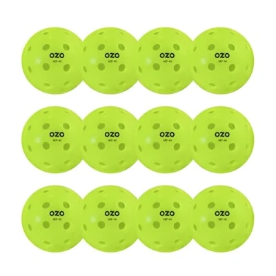 Imagen de OZO Pickleball Set de 12 Bolas para Exteriores, 40 Agujeros, Moldeo por Rotación