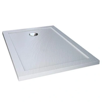 Imagen de Plato de Ducha 70x170x4cm Rectangular Acrílico Borde Realzado Blanco Efecto Piedra Mod. Flower
