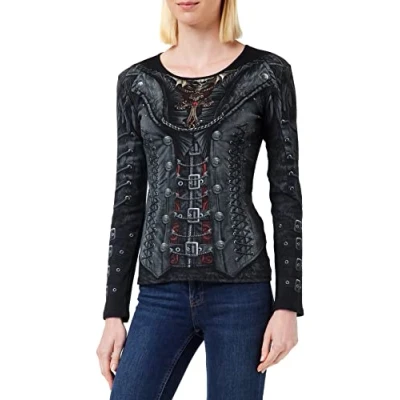 Imagen de Spiral Gothess Wrap Top de Corte Holgado Estampado Integral Negro S