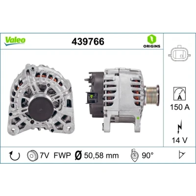 Imagen de VALEO 439766 Alternador 14V 150A RENAULT: Kadjar, MASTER 3 Kasten, MEGANE 3, DACIA: Duster SUV, Lodgy, OPEL: Movano B Furgón