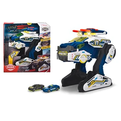 Imagen de Dickie Toys Rescue Hybrids, Coche de Policía Police BOT 35 cm, con Función Transformación a Robot Aspecto Futurista, Luz y Sonido, Adecuado Partir 3 años (203794001)