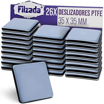 Imagen de Filzada® 26x Almohadillas de Teflón para Muebles autoadhesivo 35 x mm (cuadrado) Deslizadores profesionales muebles/deslizadores alfombras PTFE (Teflón)
