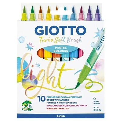 Imagen de Giotto Turbo Soft Brush, Marcadores con Punta de pincel, Pincel soluble al agua, Colores Pastel Surtidos, 10 unidades
