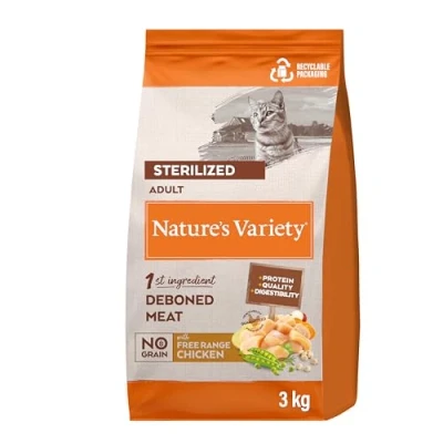 Imagen de Nature&#039;s Variety Selected, Pienso para Gatos Adultos Esterilizados, Sin cereales, con Pollo campero deshuesado, 3kg