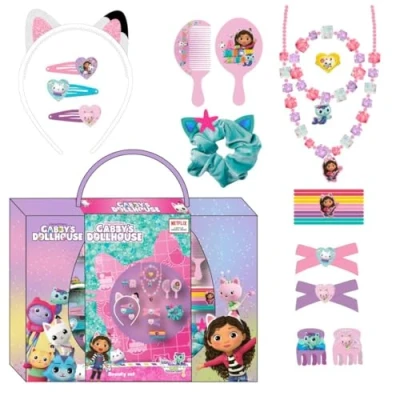 Imagen de Set de Belleza Gabby&#039;s Dollhouse Incluye 1 Coletero tela, 10 Coleteros, 2 Pinzas, 3 Horquillas, Cepillos, Diadema, Collar, Pulsera y Anillo Producto Original Diseñado en España