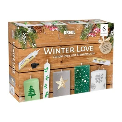 Imagen de KREUL 49759 Set de 6 rotuladores para velas Winter Love, x 29 ml, punta fina, colores con cera abeja decorar y pintar