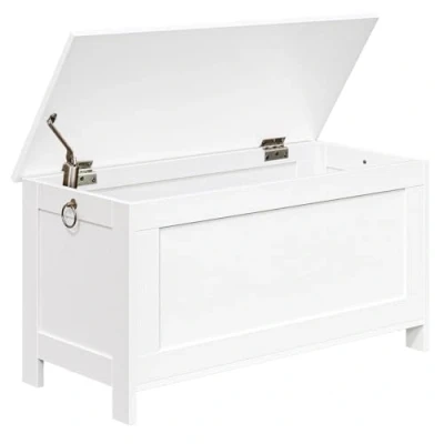 Imagen de HOOBRO Taburete de Almacenamiento, Caja para Juguetes con Bisagras Seguridad, Estantería Juguetes, Banco Entrada Robusto, Armario Madera, Fácil Montar, Blanco EWT75CW01G1