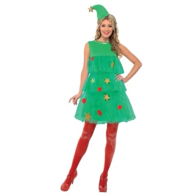 Imagen de Smiffys Disfraz de árbol Navidad, Verde, con vestido y gorro