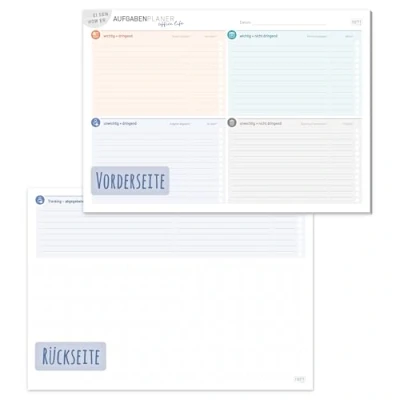 Imagen de Bloc de listas tareas A4 horizontal, 50 hojas, según el principio Eisenhower, sostenible y respetuoso con medio ambiente