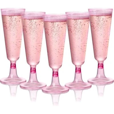 Imagen de MATANA 24 Elegantes Copas de Champán Plástico Rosa, 150ml Flautas Champagne para Bodas, Cumpleaños y Fiestas Vasos Resistentes Reutilizables Cócteles, Postres