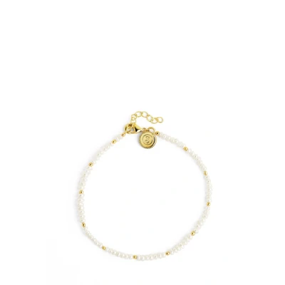 Imagen de SINGULARU Pulsera Pearls Dots. Acero con Acabado en Baño Oro de 18Kt Motivo Perlas Cultivas Agua Dulce. Largo 16 cm + 3 cm. Joyas para Mujer