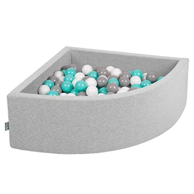 Imagen de KiddyMoon 90X30cm/200 Bolas Piscina De ∅ 7Cm para Ninos Cuarto Angular Hecha En La UE, Grisclr:Blanco/Gris/Turquesa Claro