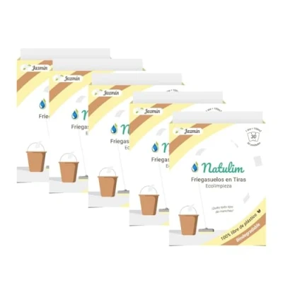Imagen de Natulim Fregasuelos en Tiras Ecológico (30 usos) Eco, Limpiapisos, Limpiador de Suelos Made in Spain Limpia sin Ensuciar el Planeta (Fragancia Jazmín) 5 Pack