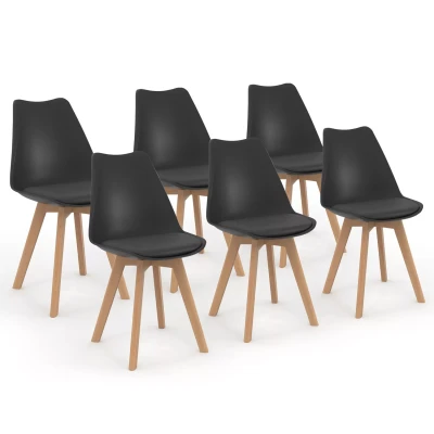 Imagen de IDMarket Juego de 6 sillas escandinavas SARA negras para comedor