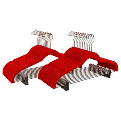 Imagen de COM FORT HOUSE Percha Terciopelo con Pinzas Color Rojo Antideslizantes y Resistentes Perchas para Ropa Ideal Chaquetas, Pantalones o Blusas 24 Unidades