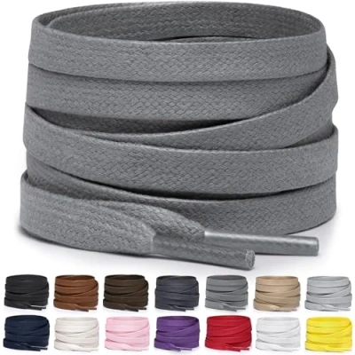 Imagen de Miscly Cordones Planos de Algodón Encerado Para Botas, Zapatillas y Zapatos, Disponibles en Varias Longitudes Colores (Gris, 114 cm)