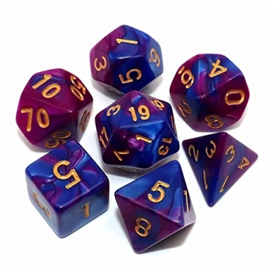 Imagen de Creebuy Dados DND para Juegos de rol poliédricos, 7 Piezas, Dungeon and Dragons, MTG, D&amp;D, D20, D12, D10, D8, D6, D4, Color Azul y Morado