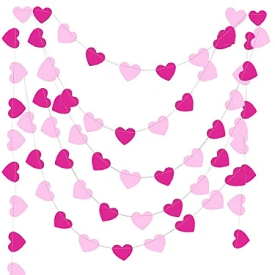 Imagen de Guirnalda Papel Corazon Rosa Fucsia Blanco de 9 Metros. Decoración por Fiesta Bautizo Niña y Cumpleaños