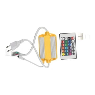 Imagen de Jandei Controlador RGB 12mm para Tira LED 220V AC. Soporta hasta 1300W y 80 Metros de Tira. Incluye Mando a Distancia, Conector Tapón Final.