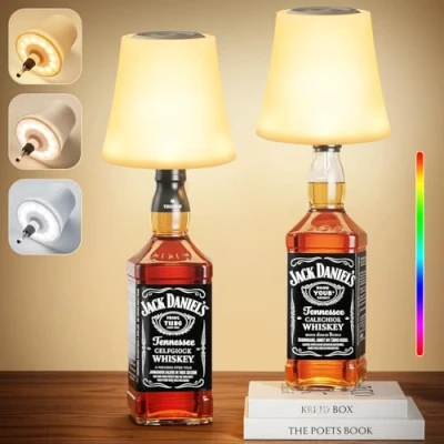 Imagen de 2 Piezas Lámparas para Botella Sin Cable, Lampara LED de Mesa Inalambrica con 3 Temperaturas Color+RGB, Brillo Regulable Recargable USB C, IP54 Impermeable Restaurante (Sin incluir Botellas)