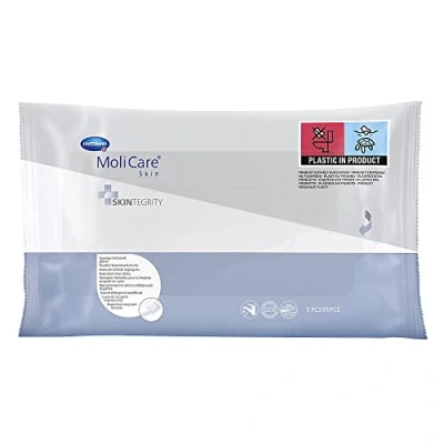 Imagen de MoliCare Skin Guantes de baño impregnados para cualquier ocasión, se pueden calentar o refrescar, pH neutro a la piel, bolsa 8 unidades