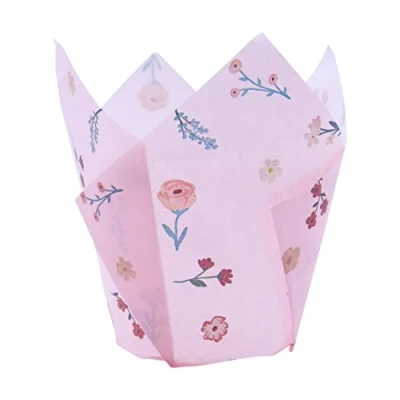 Imagen de 24 Cápsulas de Papel para Cupcakes PME en forma tulipán, Flores