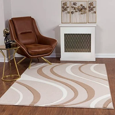 Imagen de Livabliss Alfombra Abstracta Ramila Salón Grande, Habitación, Dormitorio Salon Pelo Corto, Suave y Lujosa Facil de Cuidar Grande 160x213Marrón Claro, Blanco, Marrón