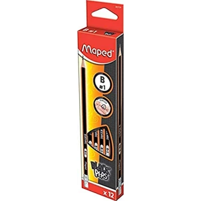 Imagen de Maped 851724 12 lápices BLACK&#039;PEPS B con goma de borrar, color negro y naranja