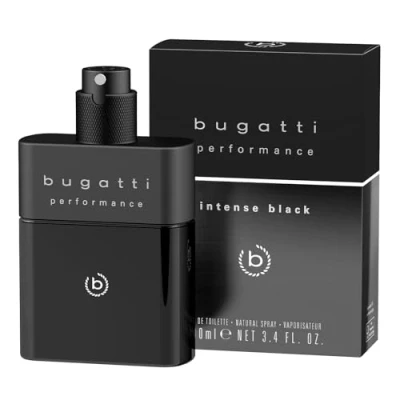 Imagen de bugatti Performance Intense Black perfume para hombre, 100 ml, oriental de madera hombre con fruta la pasión, cachemira, ámbar y almizcle, potente notas exóticas masculinas