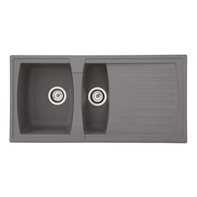 Imagen de Respekta fregadero de cocina Boston mineralita Mineralitespüle en gris hormigón/Fregadero empotrable 1,5 cubetas 100 x 50 cm/Lavabo adecuado para armarios inferiores 60 cm ancho