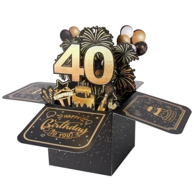 Imagen de BOFUNX Tarjeta de Felicitación Cumpleaños 40 Años Pop Up 3D Emergente Regalo Original Creativo para Feliz a Familias Amigos