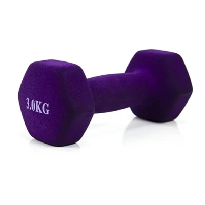 Imagen de Mancuerna pesa de 3kg acero cubierta en vinilo suave y antideslizante Ejercicio Casa, gimnasia, musculación. Color Morado (violeta)