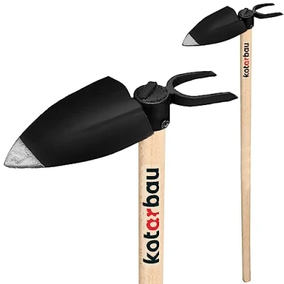 Imagen de KOTARBAU® azada de jardín Herzblatt 135 mm x 110 2 dientes 65 con mango 120 cm combo para malas hierbas herramienta trasplantar deshierbe cuidado del