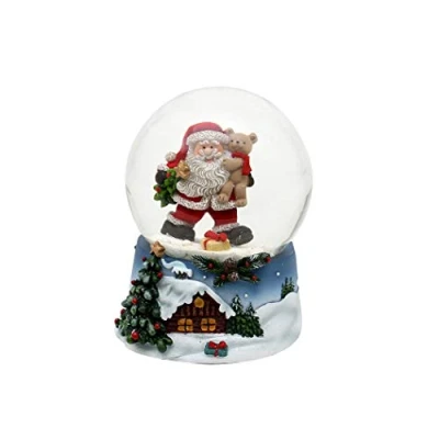 Imagen de Dekohelden24 Bola de Nieve Santa con Oso Peluche sobre Base Azul Paisaje navideño Invierno Dimensiones H/B/Bola: Aprox. 9 x 7 cm 6 5 cm. Saco Brazo 501865
