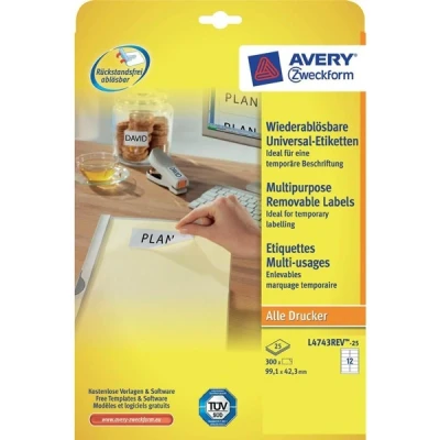 Imagen de Paquete 25 hojas etiquetas despegables ecológicas, certificadas fsc impresoras láser 99,1x42,3 mm avery l4743rev