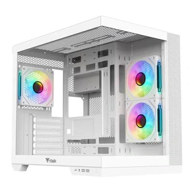 Imagen de Itek Case Dark Cave DS Torre Gaming, ATX, Ventilador ARGB 3x12cm, 2xUSB3, Tipo C, Panel Frontal y Lateral Temp Glass, Edición Blanca