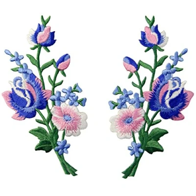 Imagen de Parche termoadhesivo para la ropa, diseño de Retro Flores Ramo Rosa, Rosado Azul