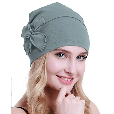 Imagen de osvyo gorro de turbantes quimioterapia algodón para mujeres con cáncer paciente pérdida pelo, COTTON LIGHT BLUE GREY, Talla única