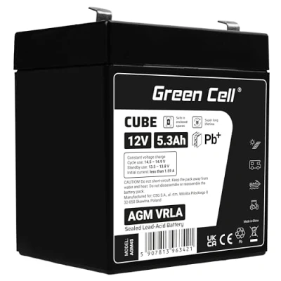 Imagen de Green Cell Recambio de Batería Gel AGM 12V 5.3Ah Rechargeable Pila Sellada Plomo ácido sin Mantenimiento Reemplazo para Sistemas Alarma Antirrobo Video vigilancia