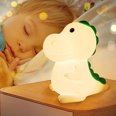 Imagen de Glovios Luz Nocturna Infantil de silicona,dinosaurio Infantil,7 Color,Recargable Lámpara Noche LED,Silicona Bebe Nocturna,Niños Regalo para Dormitorio (Dinosaurio)